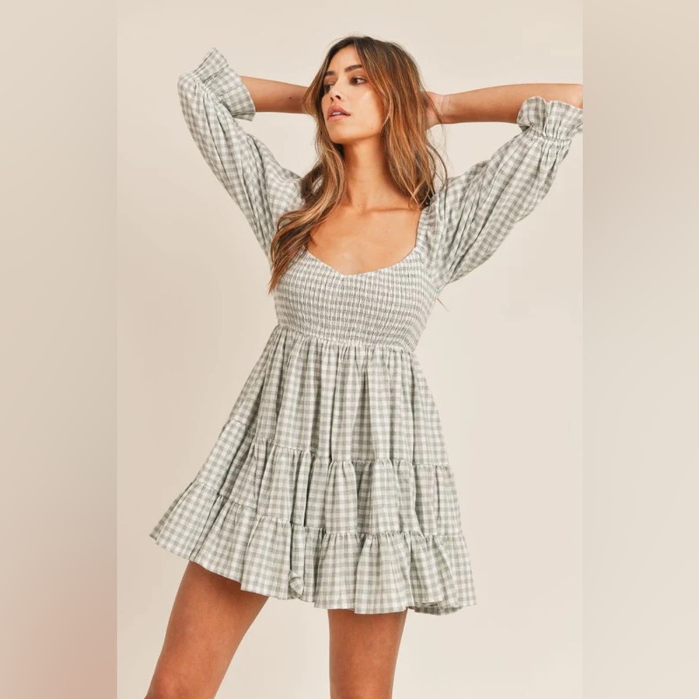 MABLE Checkered Long Sleeve Dress